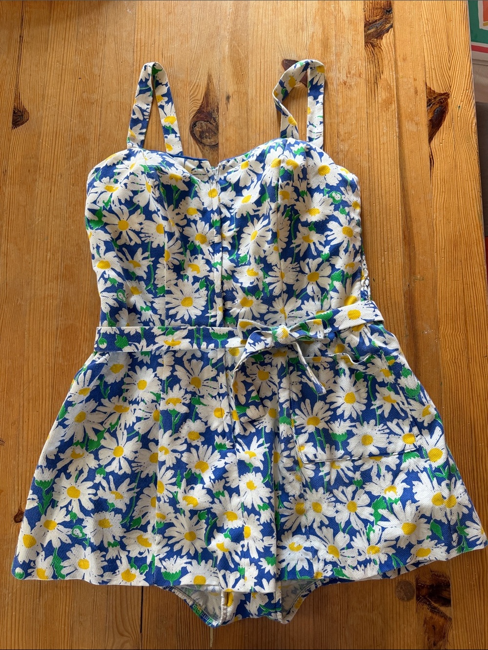 Ceeb Vintage Daisy Floral Summer Bathing Suit Skirted Romper Cotton